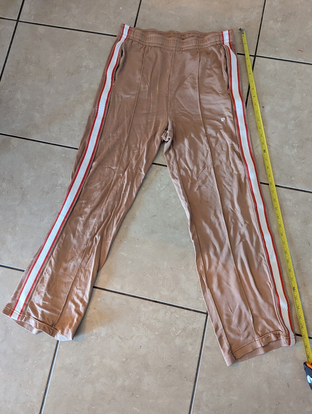 PINK Victoria's Secret Tan Track Pants with White & Red Side Stripes